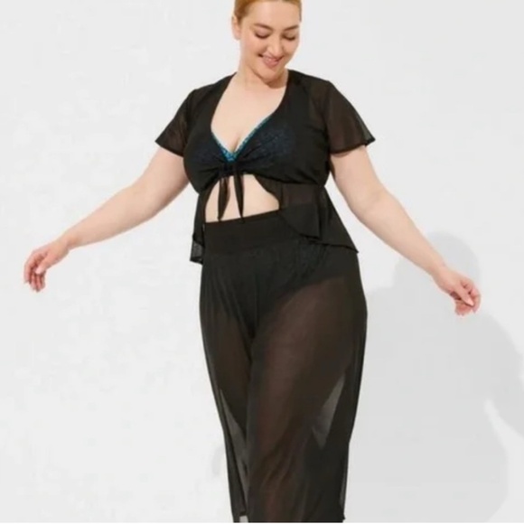 Torrid Mesh Flutter Sleeve Tie front Swim Cover Up Top - Picture 1 of 5